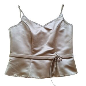 Bella Formals Venus Gold Satin Formal Beaded Top Coquette Lined‎ Volup Plus